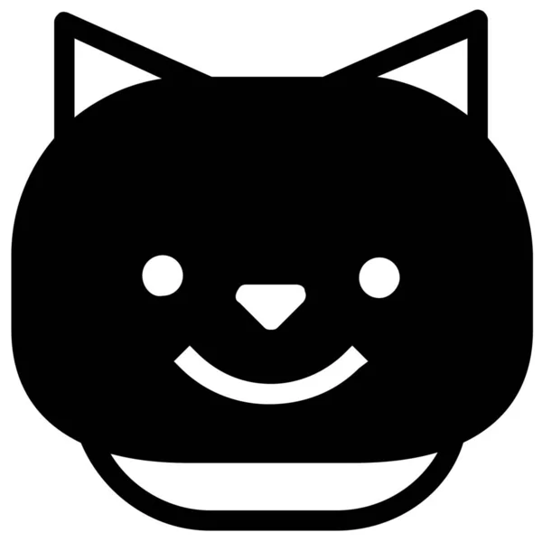 Gato Emoticono Feliz Icono Estilo Sólido — Archivo Imágenes Vectoriales