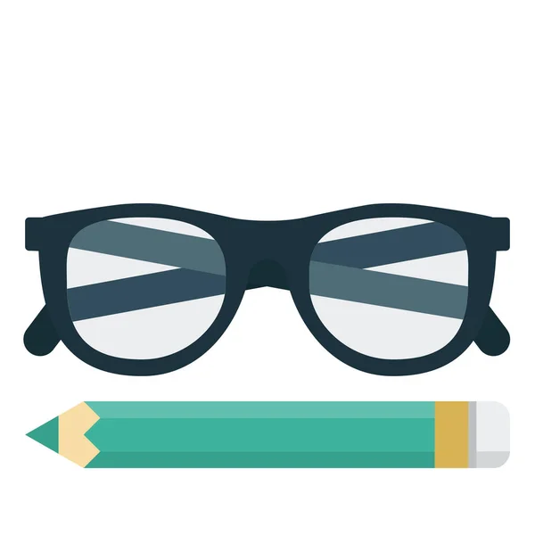 Glasses Pencil Writing Icon Flat Style — Stock Vector