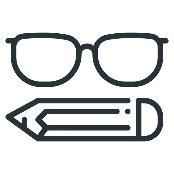 Glasses Pencil Study Icon Outline Style — Stock Vector