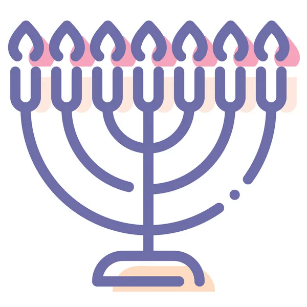 Kerze Hebräischer Lampenständer Ikone Stil Ausgefüllter Konturen — Stockvektor