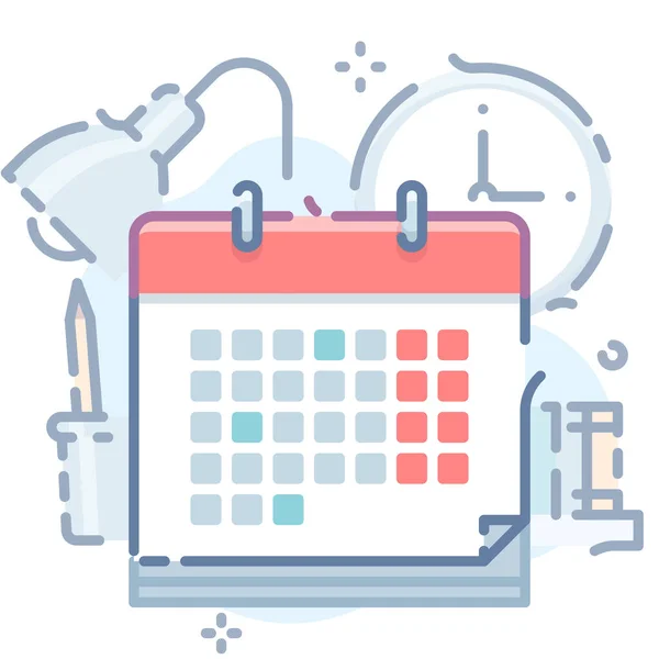 Calendario Horario Icono Tiempo Estilo Esquema Rellenado — Vector de stock