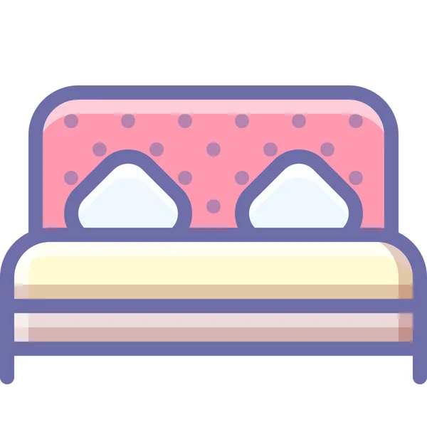 Cama Doble Icono Habitación Estilo Contorno Lleno — Vector de stock