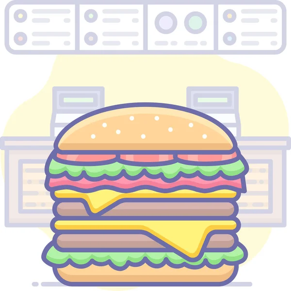 填饱肚子的汉堡包快餐食品图标 — 图库矢量图片