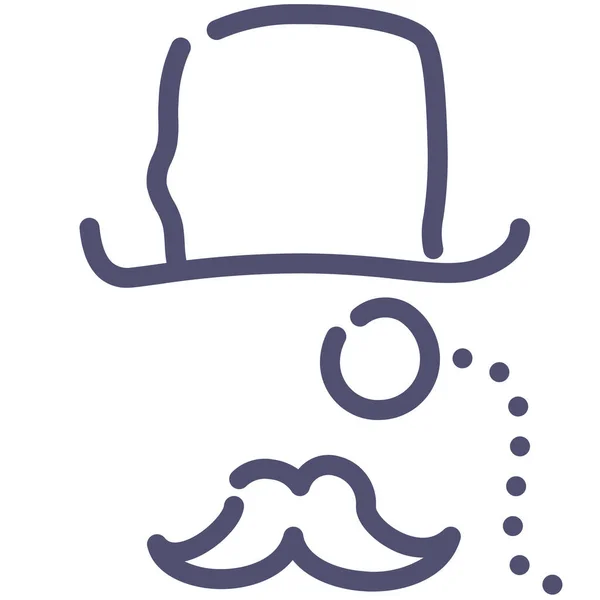 Sombrero Monóculo Icono Bigote Estilo Esquema — Vector de stock