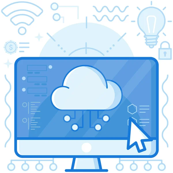 Nube Ordenador Monitor Icono — Vector de stock
