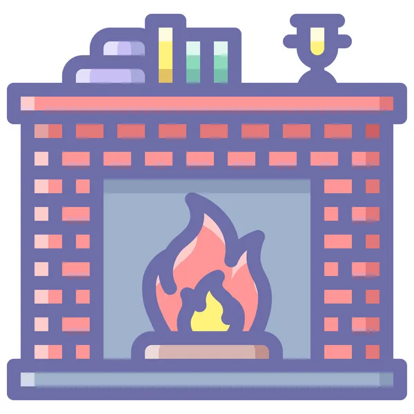 Chimney Fireplace Interior Icon Filled Outline Style — Stock Vector