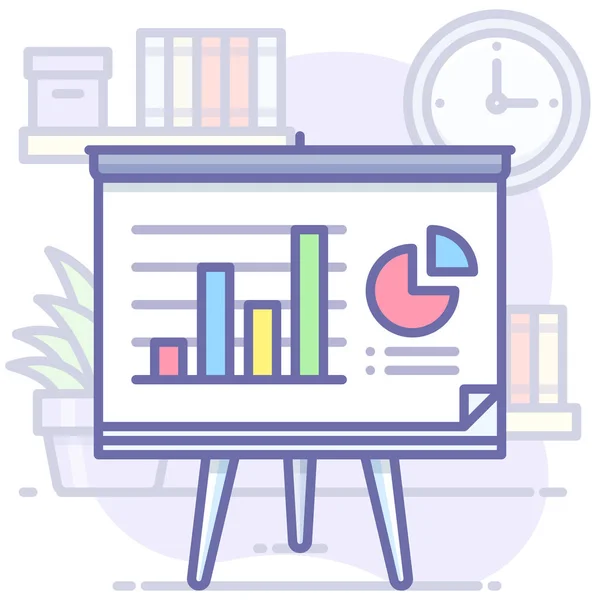 Icône Présentation Tableau Analytique Dans Style Contour Rempli — Image vectorielle