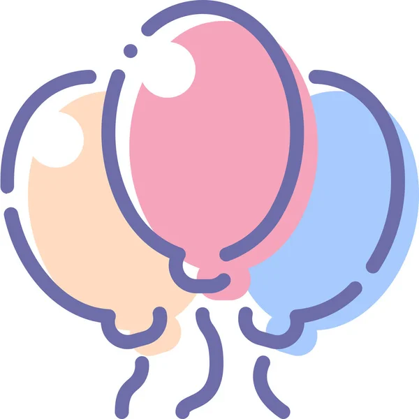 Balonlar Balon Doğum Günü Simgesi Doldurulmuş Dış Hat Biçimi — Stok Vektör