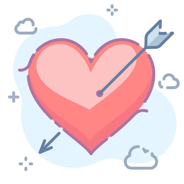 Ikon Valentine Jantung Panah Dalam Gaya Pinggiran Yang Diisi - Stok Vektor