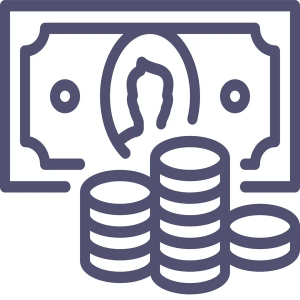 Cash Coins Icône Finance Dans Style Contour — Image vectorielle