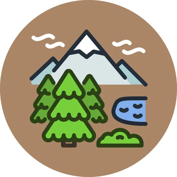 Ecología Lago Montañas Icono Estilo Contorno Lleno — Vector de stock