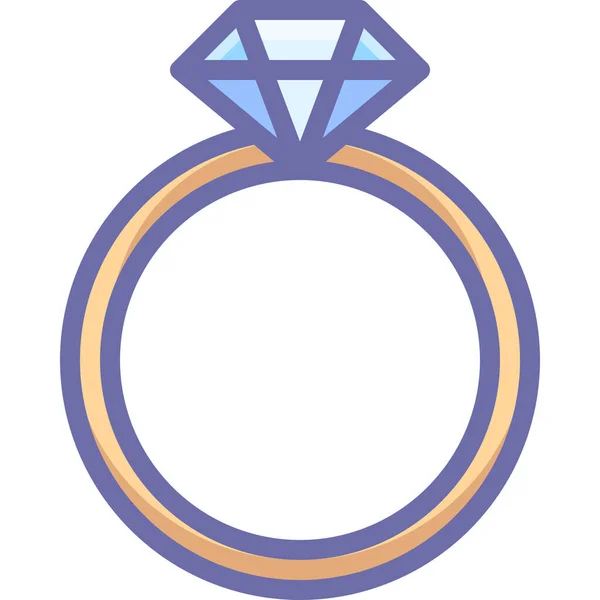 フルアウトラインスタイルのダイヤモンドプレゼントリングアイコン — ストックベクタ