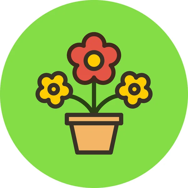 花卉自然壶图标 充填轮廓风格 — 图库矢量图片