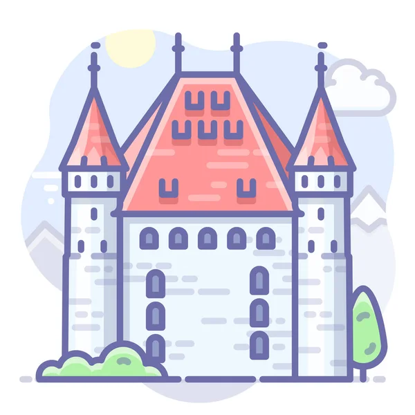 Castelo Suíça Ícone Estilo Esboço Preenchido — Vetor de Stock