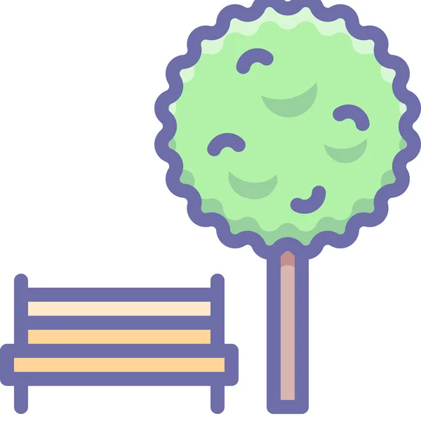 Παγκάκι Εικονίδιο Δέντρο Πάρκο Στυλ Γεμισμένο Περίγραμμα — Διανυσματικό Αρχείο