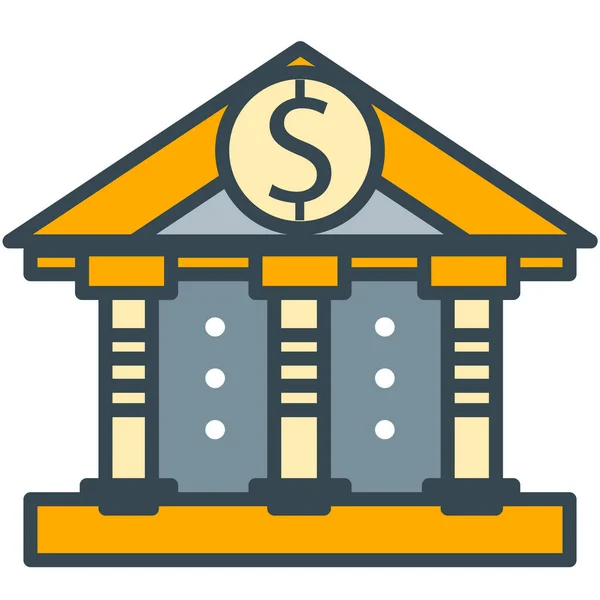 Icono Del Dólar Del Edificio Del Banco Estilo Contorno Lleno — Archivo Imágenes Vectoriales