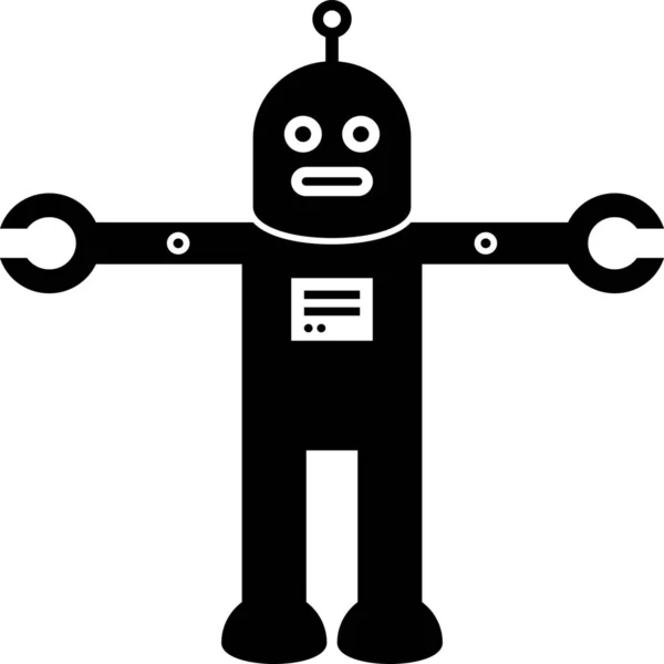 Character Retro Robot Icon Solid Style — Stock Vector