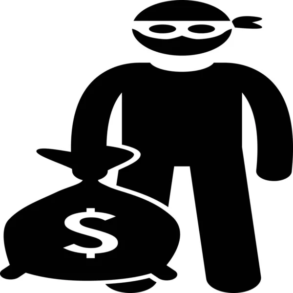 Einbrecher Kriminellen Geld Ikone Solidem Stil — Stockvektor