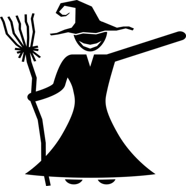 Broomstick Witch Solid Icon Solid Style — Stock Vector