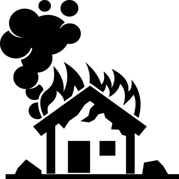 Burning Fire House Icon Solid Style — Image vectorielle