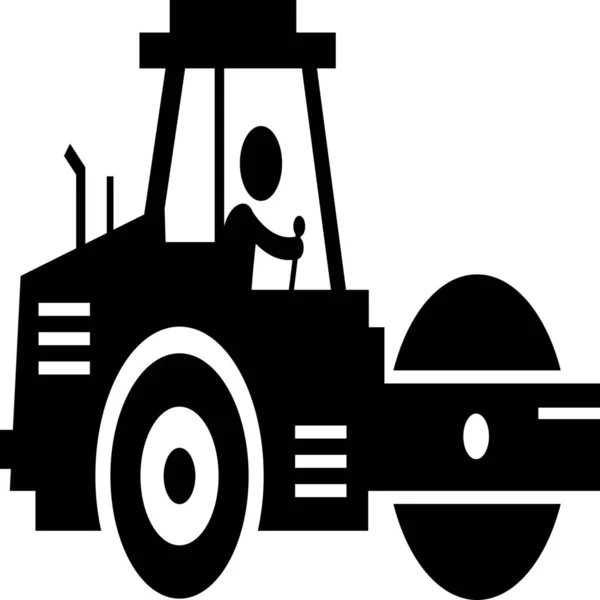 Construction Road Roller Icon Solid Style — Stock Vector