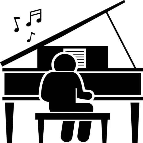 Man Pianist Piano Icon Solid Style — Stock Vector