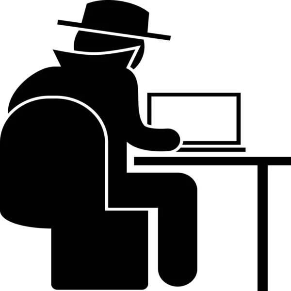 Computer Detective Hacker Icon Solid Style — Stock Vector