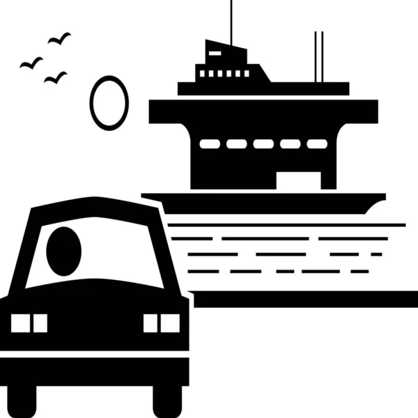 Car Deck Ferry Icon Solid Style — Stock Vector