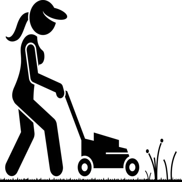 Maaien Gras Vrouwelijke Tuinman Pictogram — Stockvector