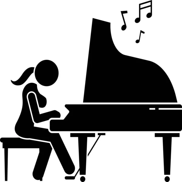 Női Lány Nagy Zongora Ikon — Stock Vector