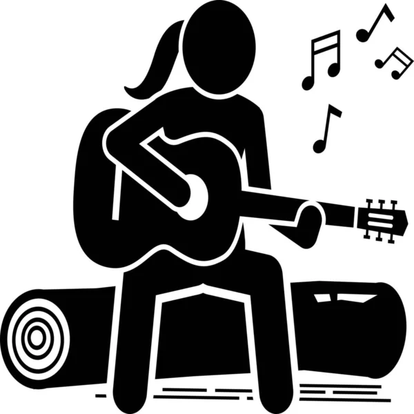 Girl Guitar Log Icon — Stock Vector