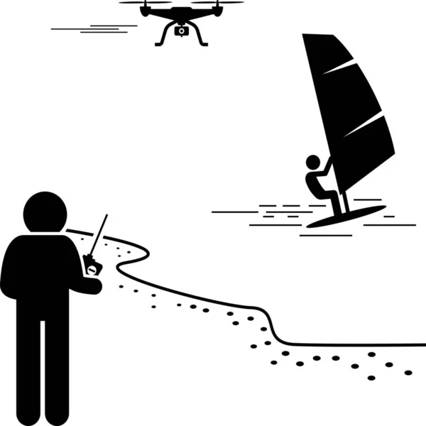 Ícone Metragem Drone Praia — Vetor de Stock