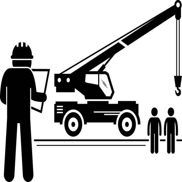 Construction Crane Truck Icon Solid Style — Stock Vector