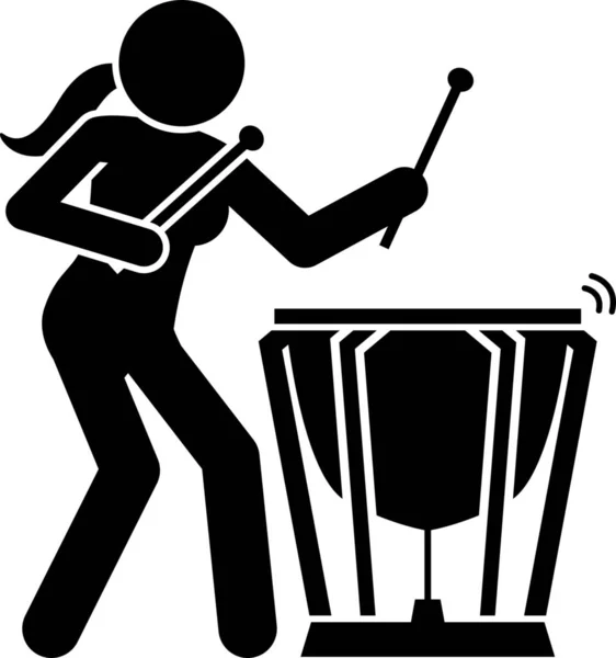 Drum Drummer Meisje Pictogram — Stockvector