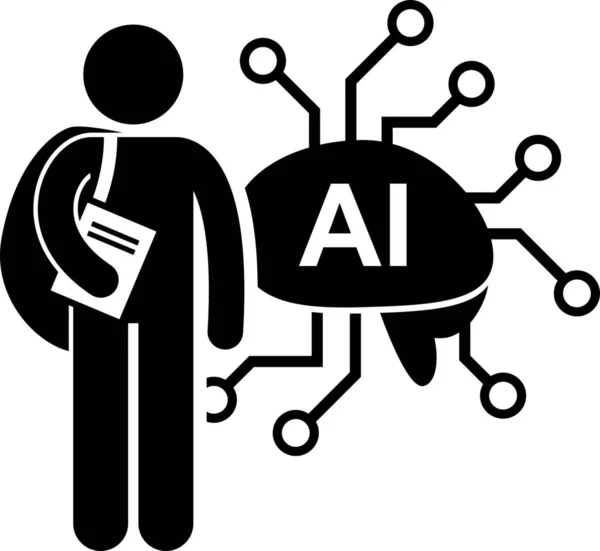 Ai人工知能コンピュータのアイコンをソリッドスタイルで — ストックベクタ