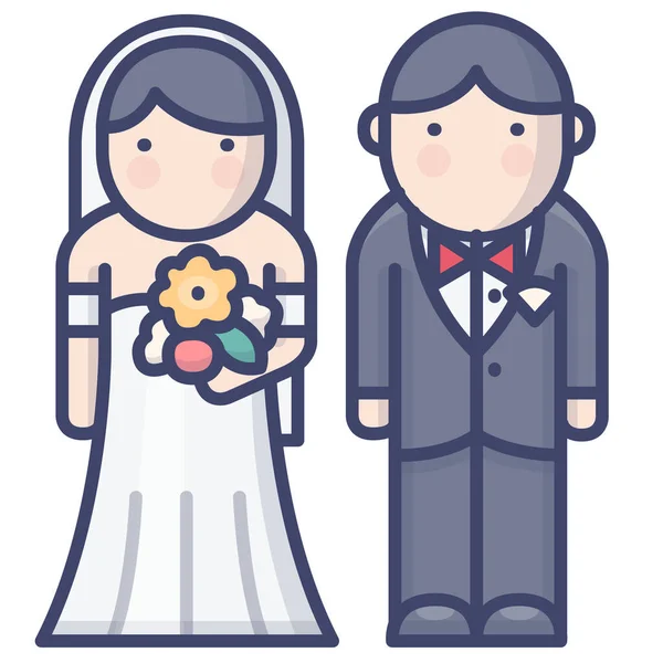 Novio Novia Icono Matrimonio Estilo Contorno Lleno — Archivo Imágenes Vectoriales