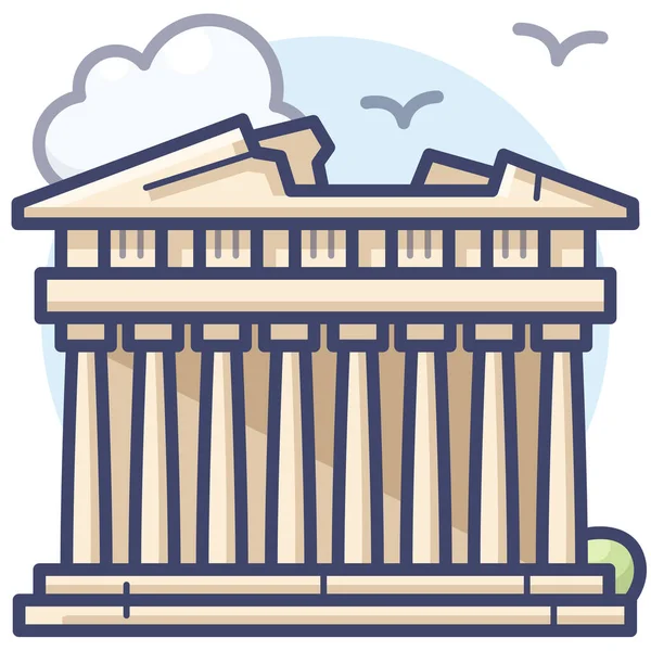 Ikona Starożytnych Aten Akropolis Stylu Wypełnionego Konturu — Wektor stockowy