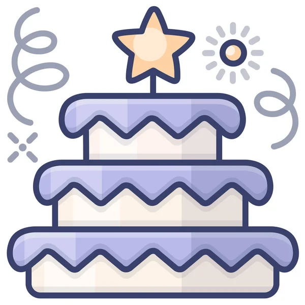 Icône Fête Gâteau Célébration Dans Style Contour Rempli — Image vectorielle