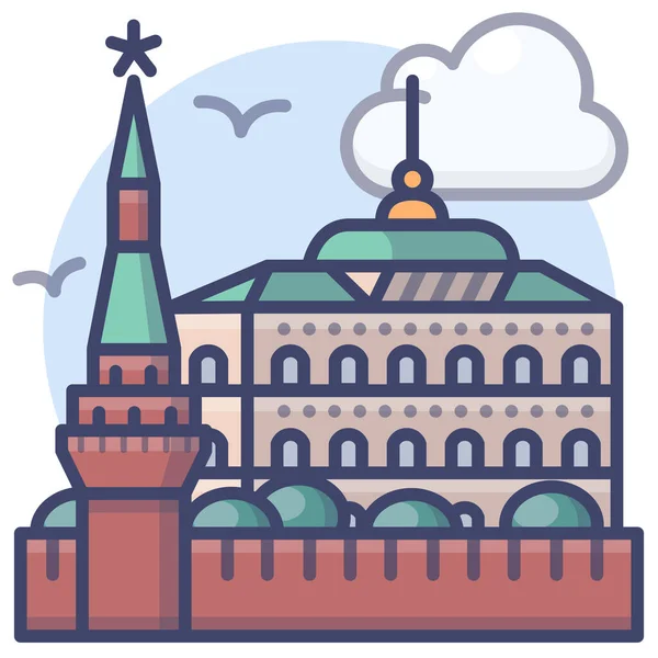 Icône Moscou Emblématique Kremlin Dans Style Contour Rempli — Image vectorielle