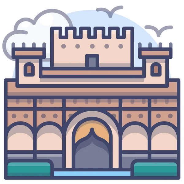 Alhambra Fort Oriëntatiepunt Pictogram Gevulde Omtrek Stijl — Stockvector