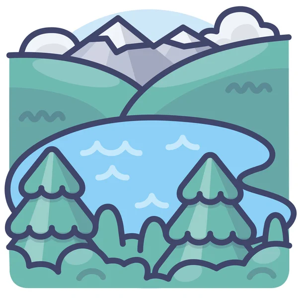 Lago Paisaje Naturaleza Icono — Vector de stock