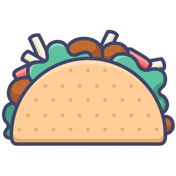 Nourriture Mexicaine Icône Taco Dans Style Contour Rempli — Image vectorielle