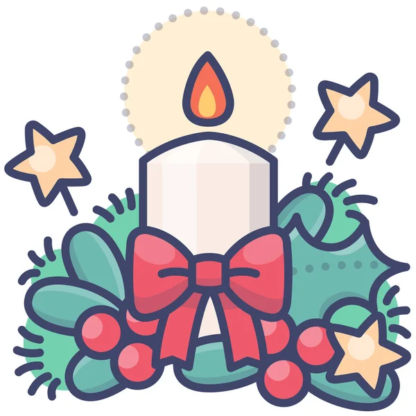 Vela Navidad Icono Navidad Estilo Contorno Lleno — Vector de stock