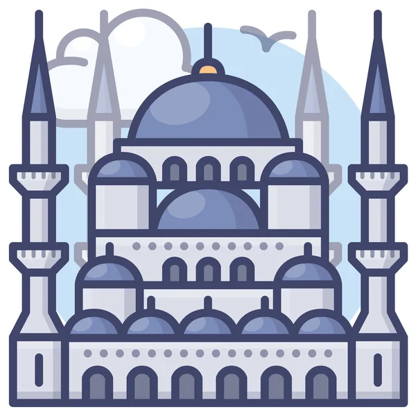 青いイスタンブールモスクのアイコンを記入アウトラインスタイルで — ストックベクタ