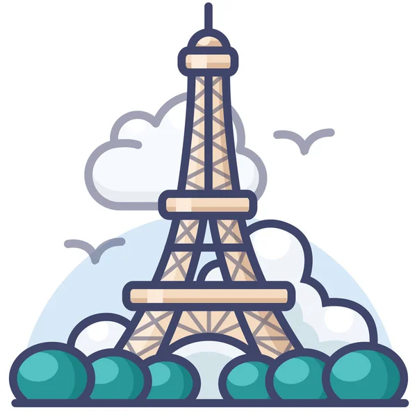 Icône Eiffel France Paris Style Contour Rempli — Image vectorielle