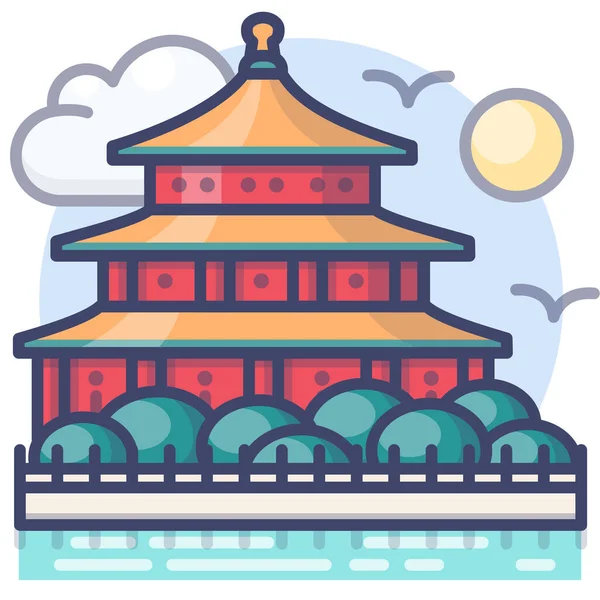 北京的中国宫殿图标 充盈的轮廓风格 — 图库矢量图片