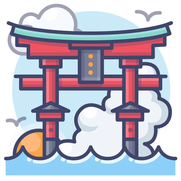 Itsukushima Japan Landmark Icon Filled Outline Style — Stock Vector