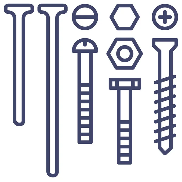 Болты Аппаратные Гвозди Значок Категории Инструменты Строительство — стоковый вектор