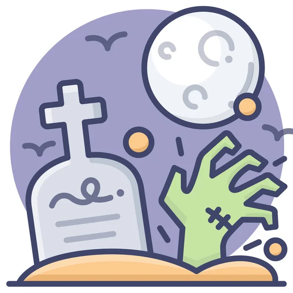 Graveyard Halloween Hand Icon Filled Outline Style — Stock Vector