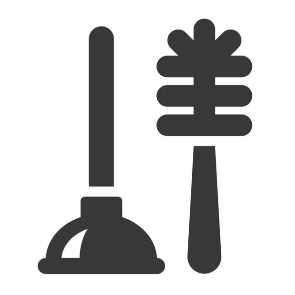 Plunger Toilet Brush Icon Solid Style — Stock Vector